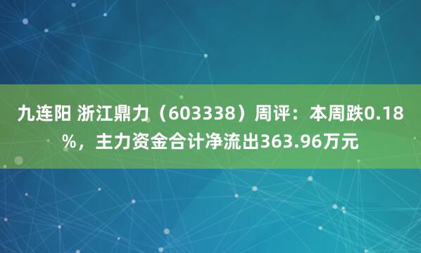 九连阳 浙江鼎力（603338）周评：本周跌0.18%，主力资金合计净流出363.96万元