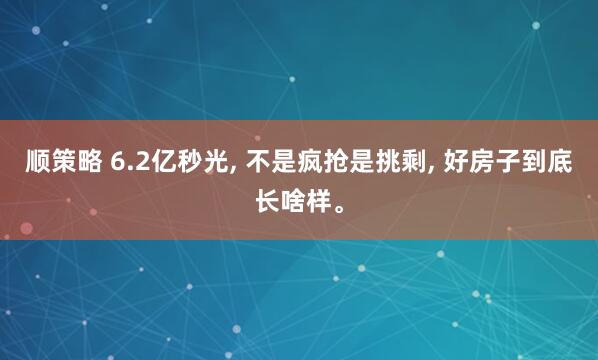 顺策略 6.2亿秒光, 不是疯抢是挑剩, 好房子到底长啥样。